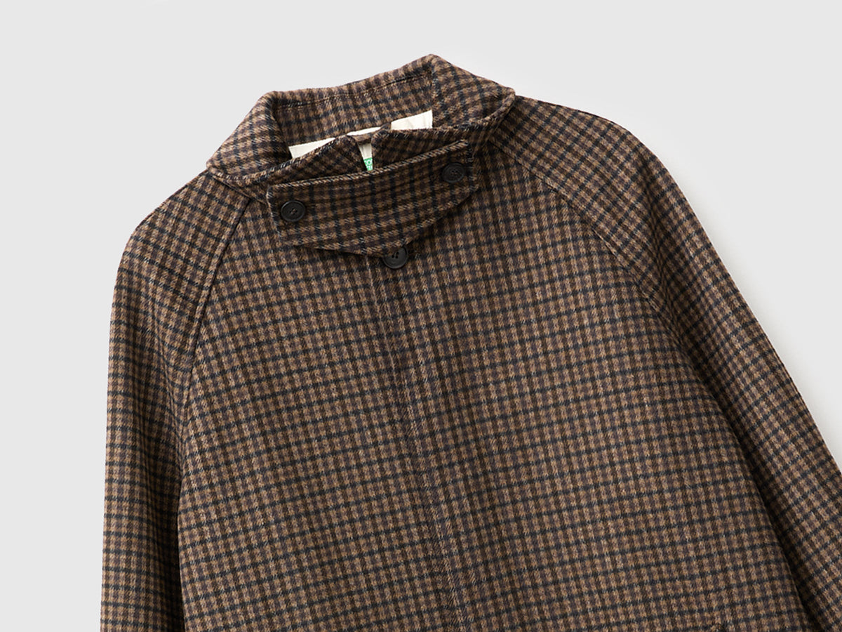 Cappotto lungo a quadri in misto lana