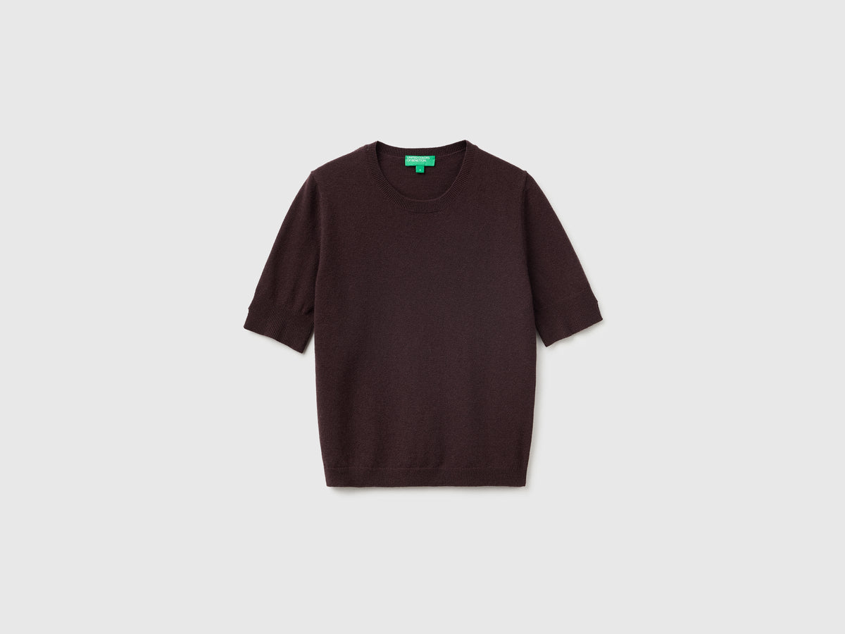 Maglia manica corta cioccolato in pura lana Merino