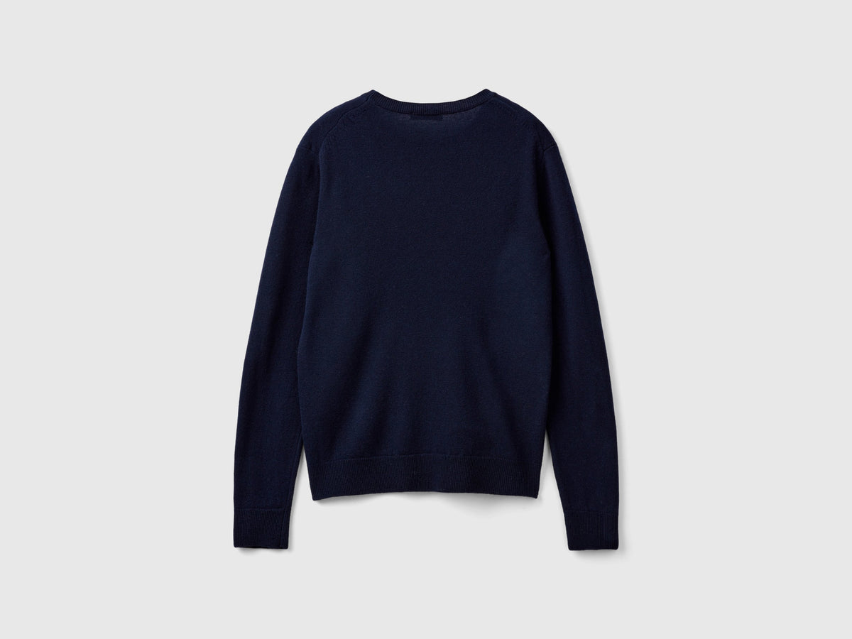 Maglia girocollo blu scuro in pura lana Merino