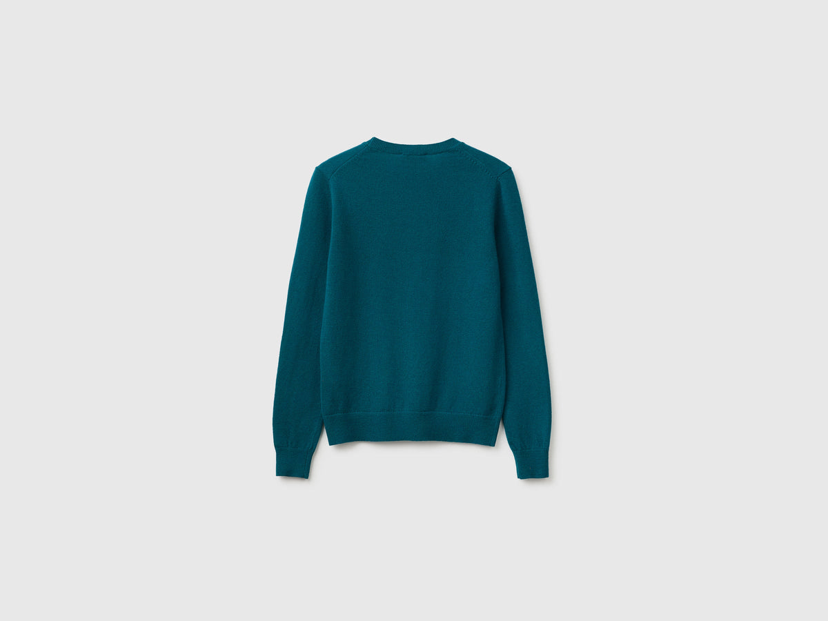 Maglia girocollo ottanio in pura lana Merino