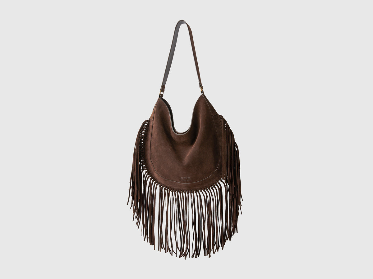 Borsa in pelle scamosciata con frange