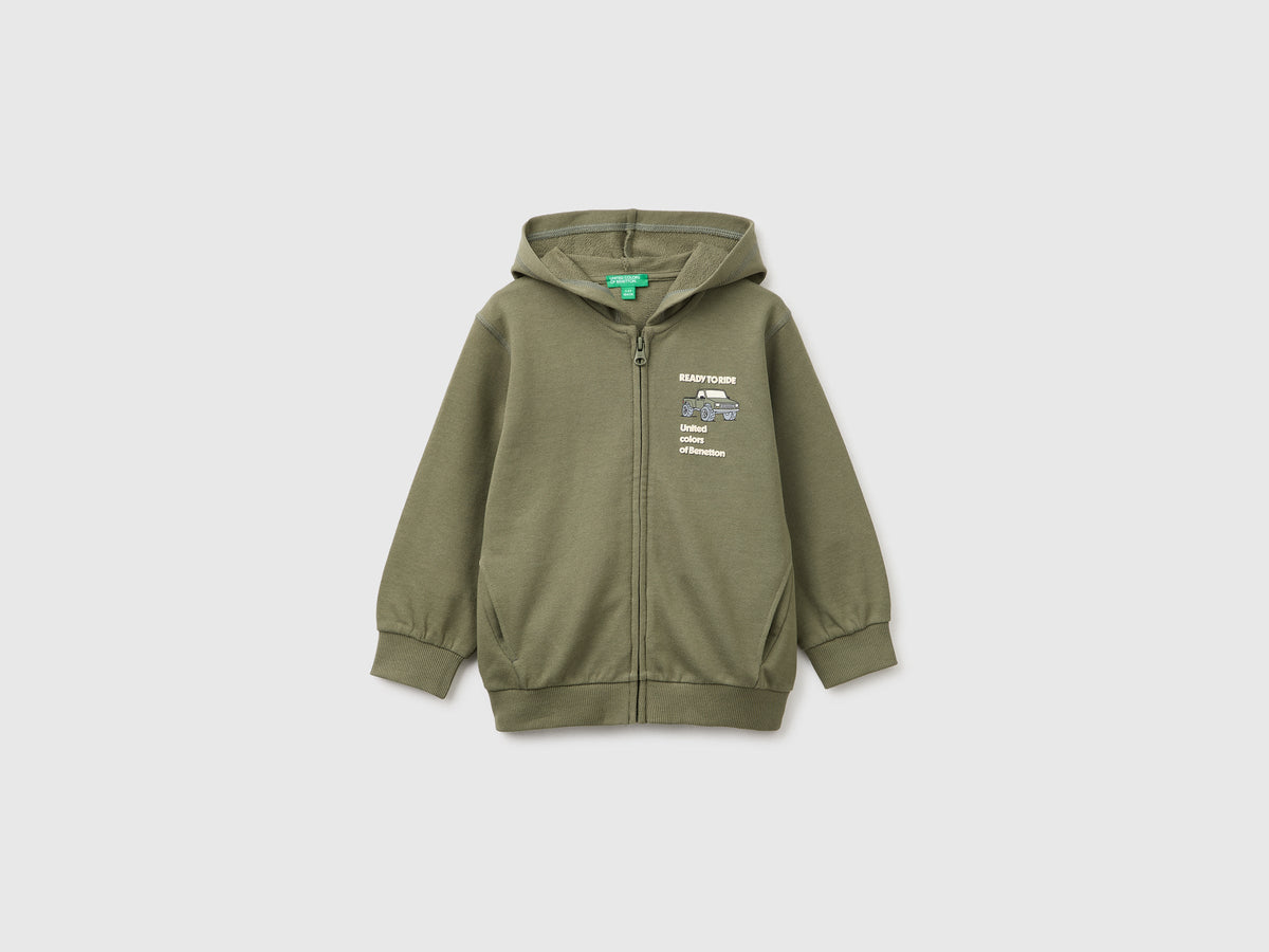 Felpa in cotone bio con cappuccio e stampe