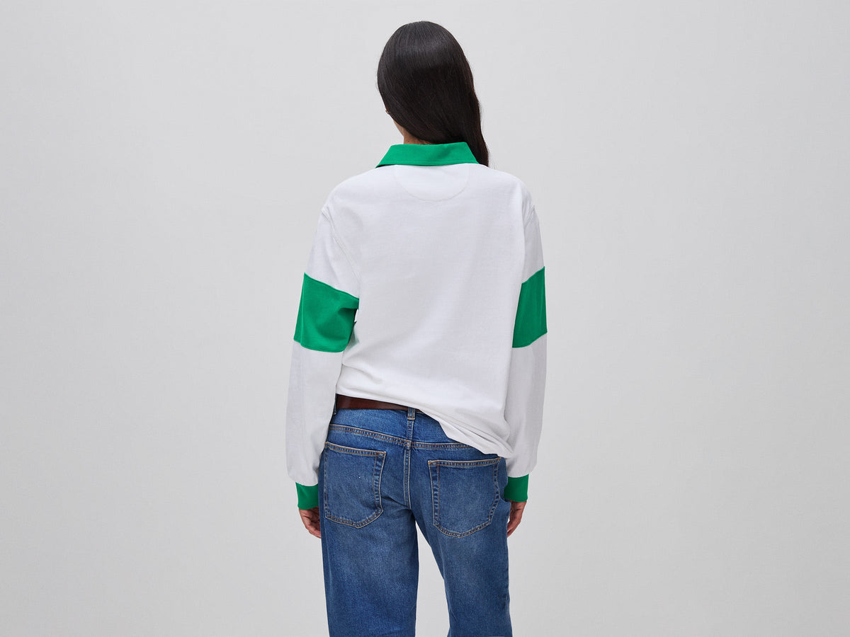 Polo bianca e verde Benetton Rugby 100% cotone