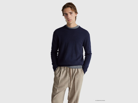 Maglia blu scuro in pura lana Merino