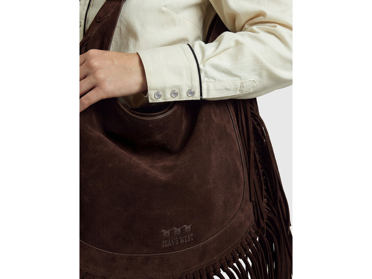 Borsa in pelle scamosciata con frange