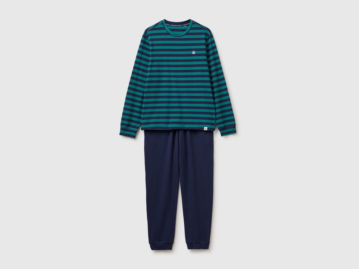 Pigiama lungo con logo in cotone stretch