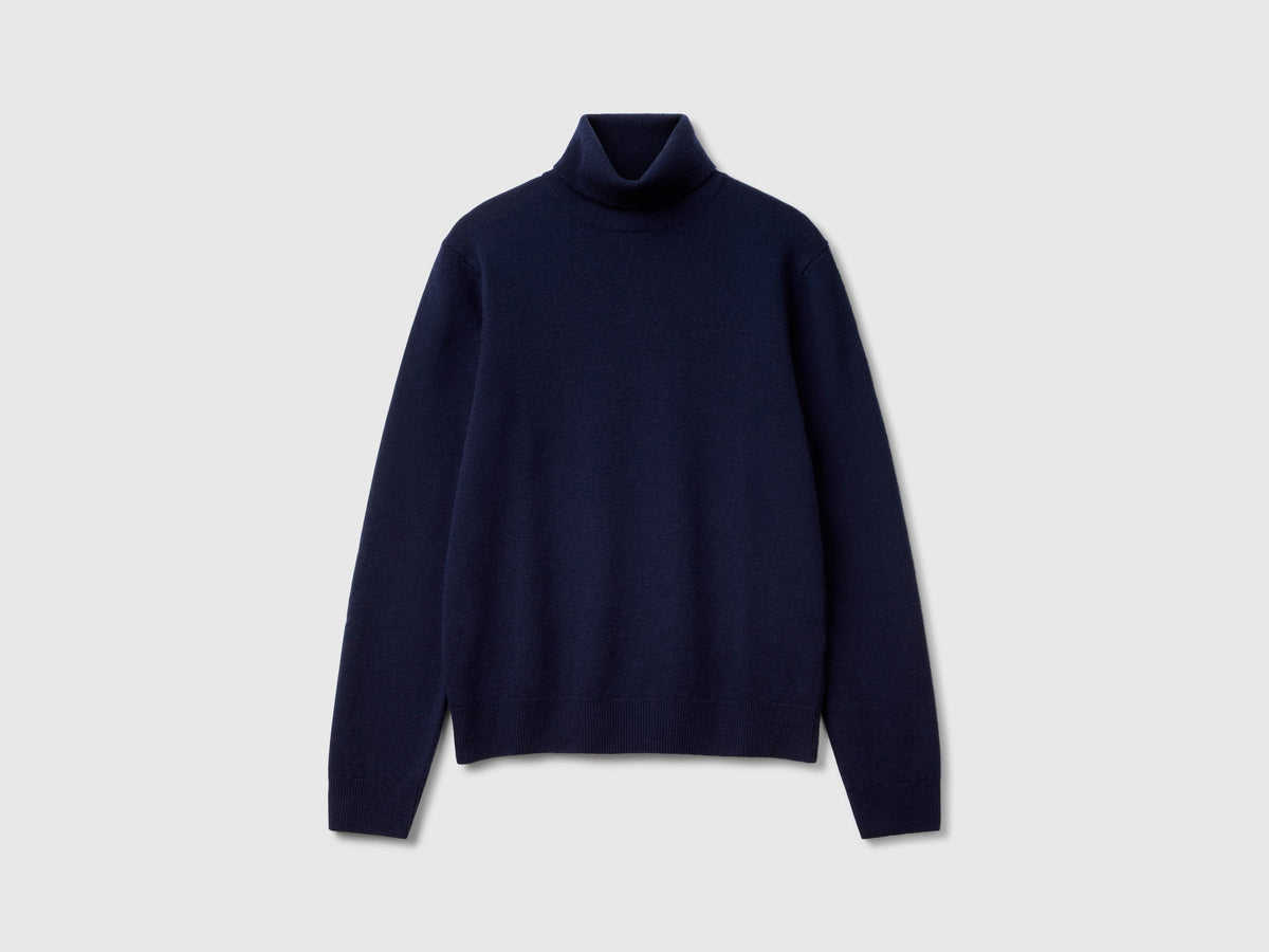 Maglione dolcevita blu scuro in pura lana Merino