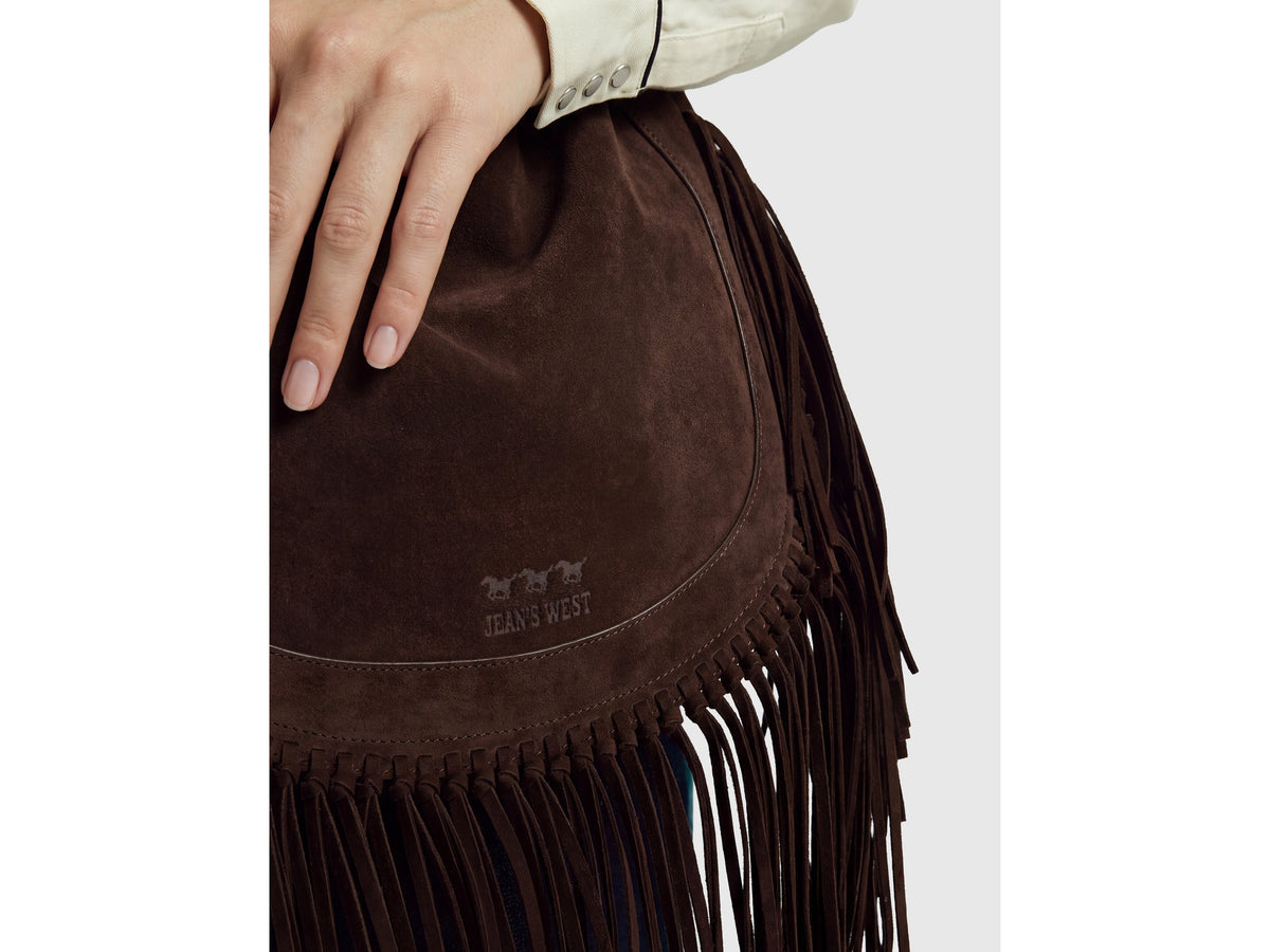 Borsa in pelle scamosciata con frange