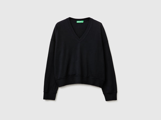 Maglia scollo a V in cotone e lana