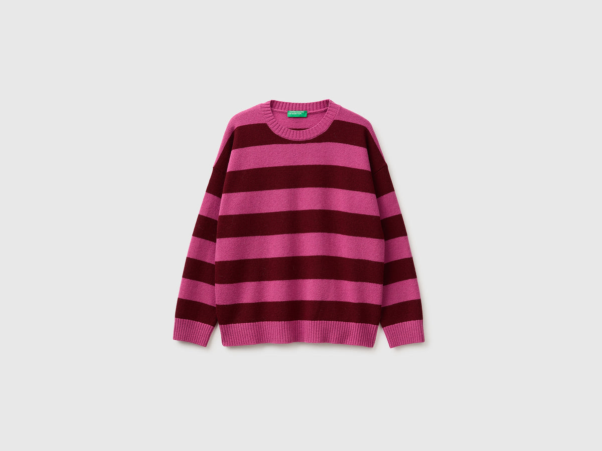 Maglia 100% lana a righe bicolor over fit