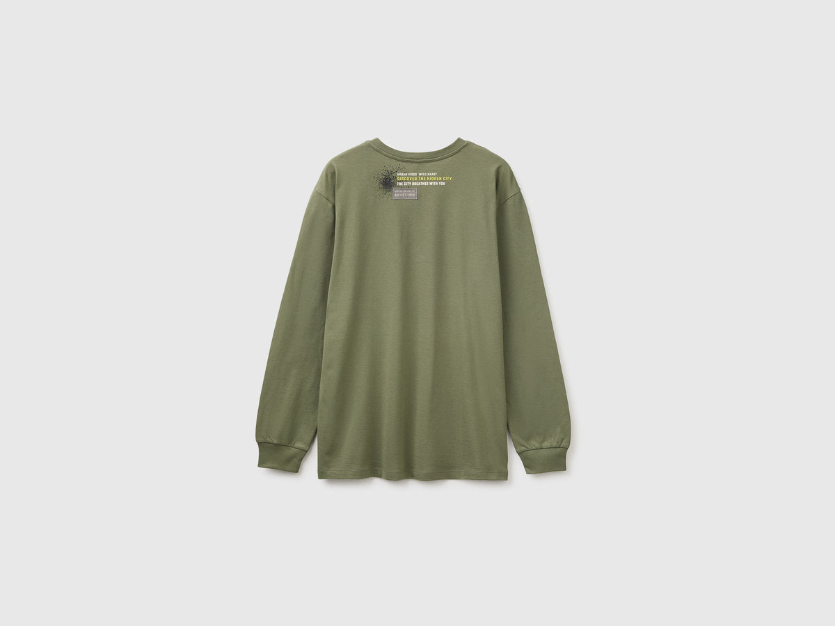 T-shirt con stampa e patch 100% cotone bio