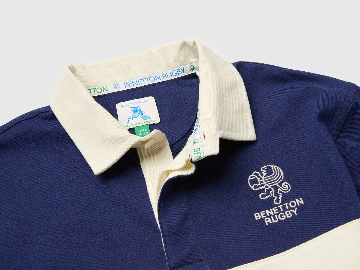 Polo blu scuro Benetton Rugby in cotone bio