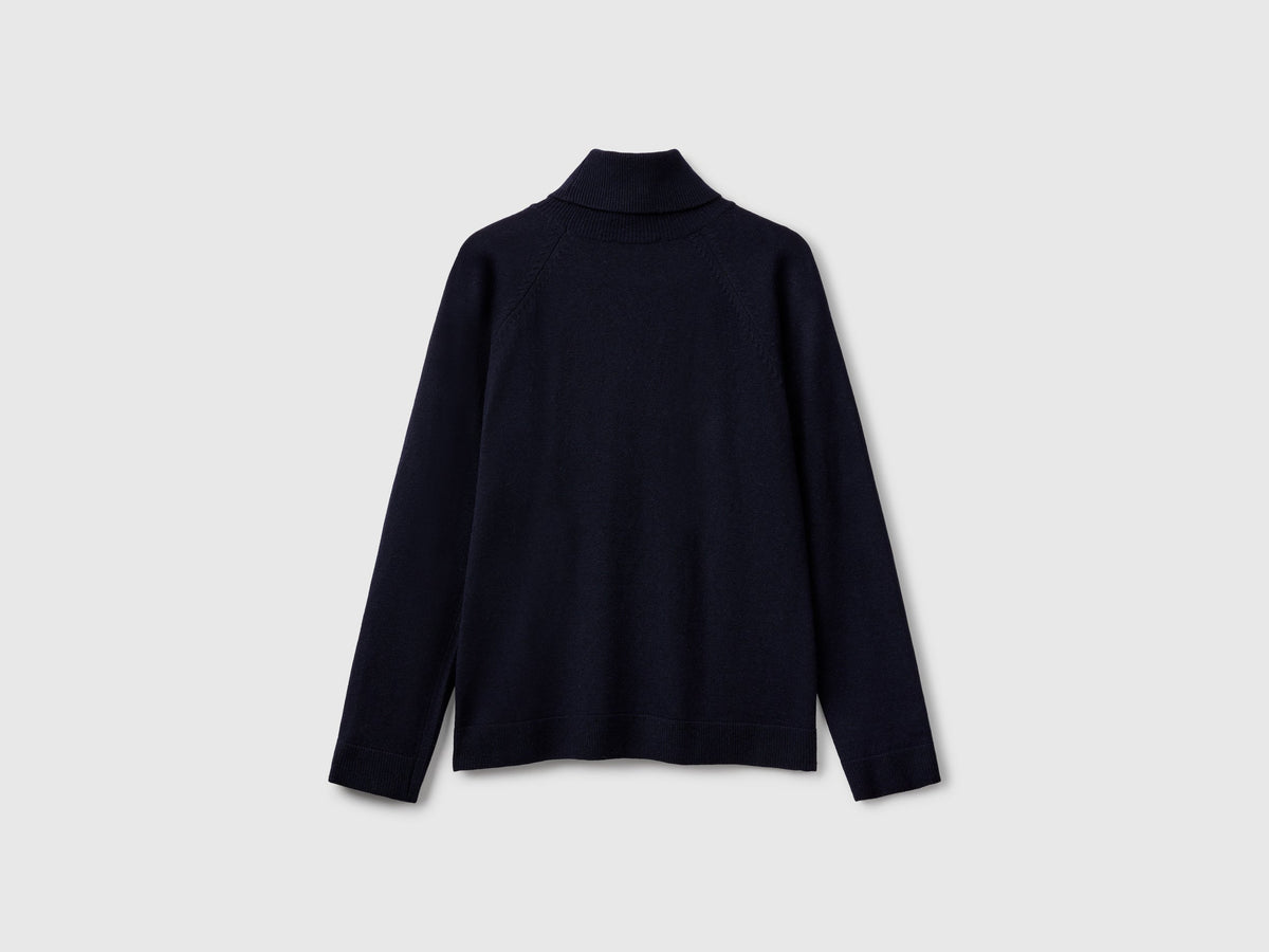 Maglione dolcevita blu notte in misto lana e cashmere