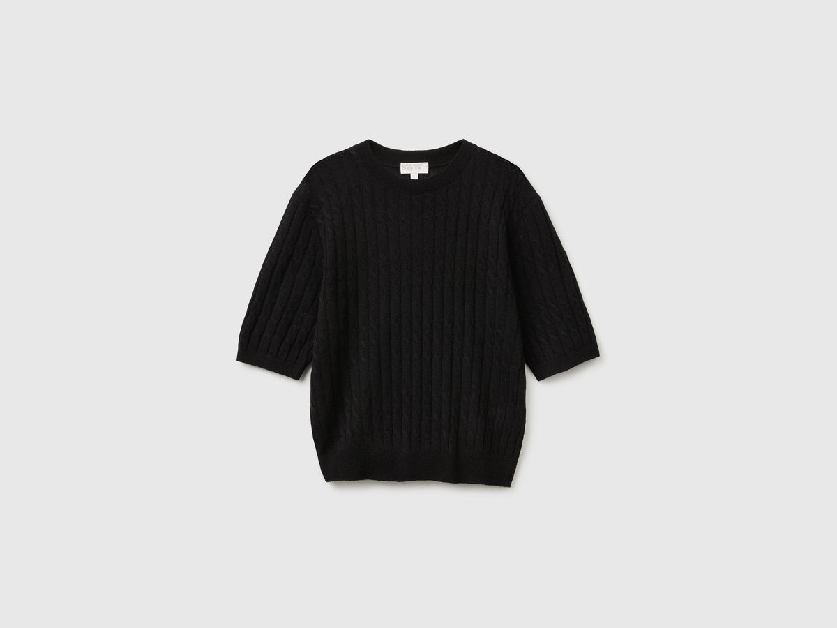 Maglia con trecce in misto lana ultralight