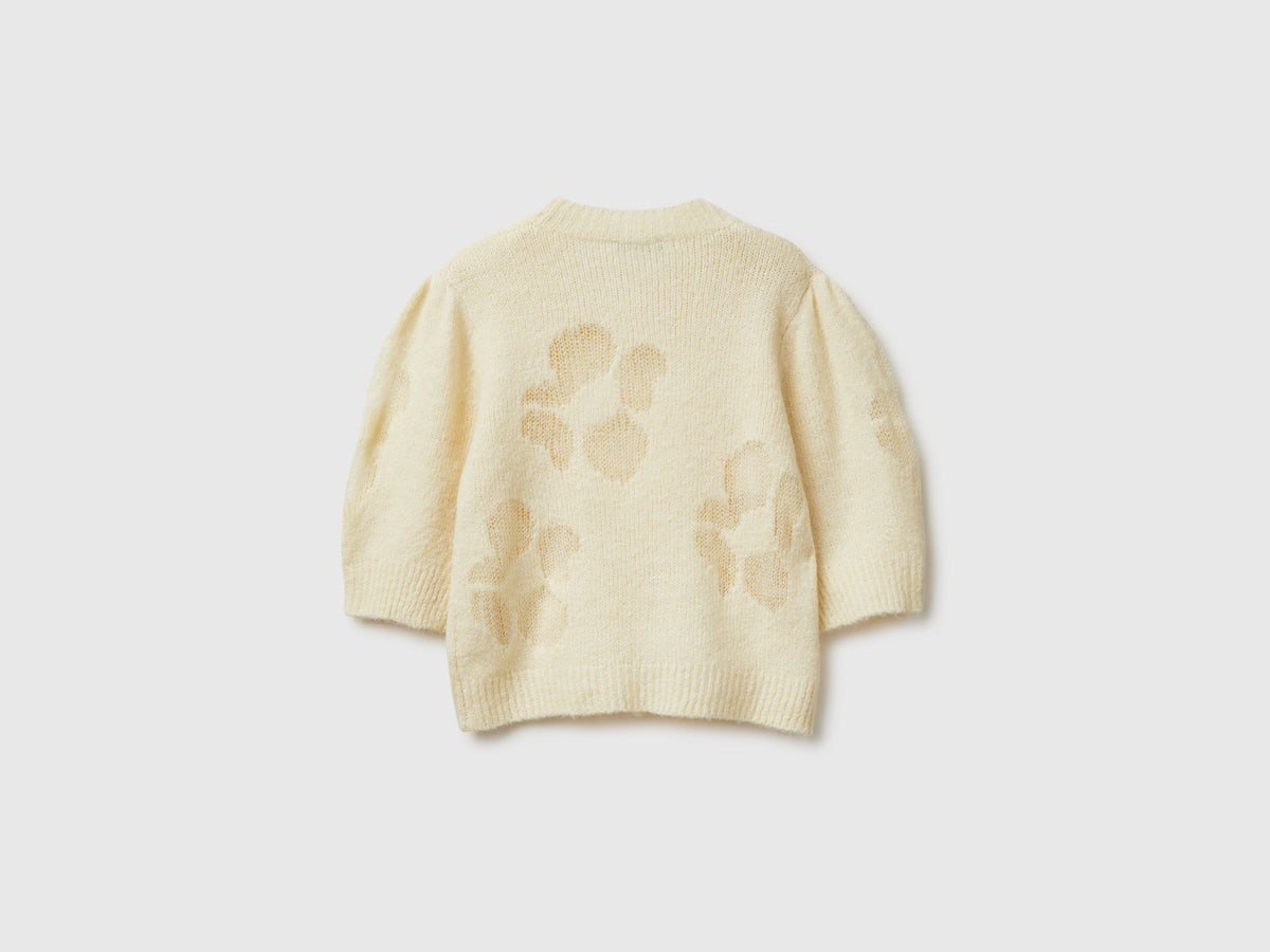 Maglia manica corta con intarsio fiori