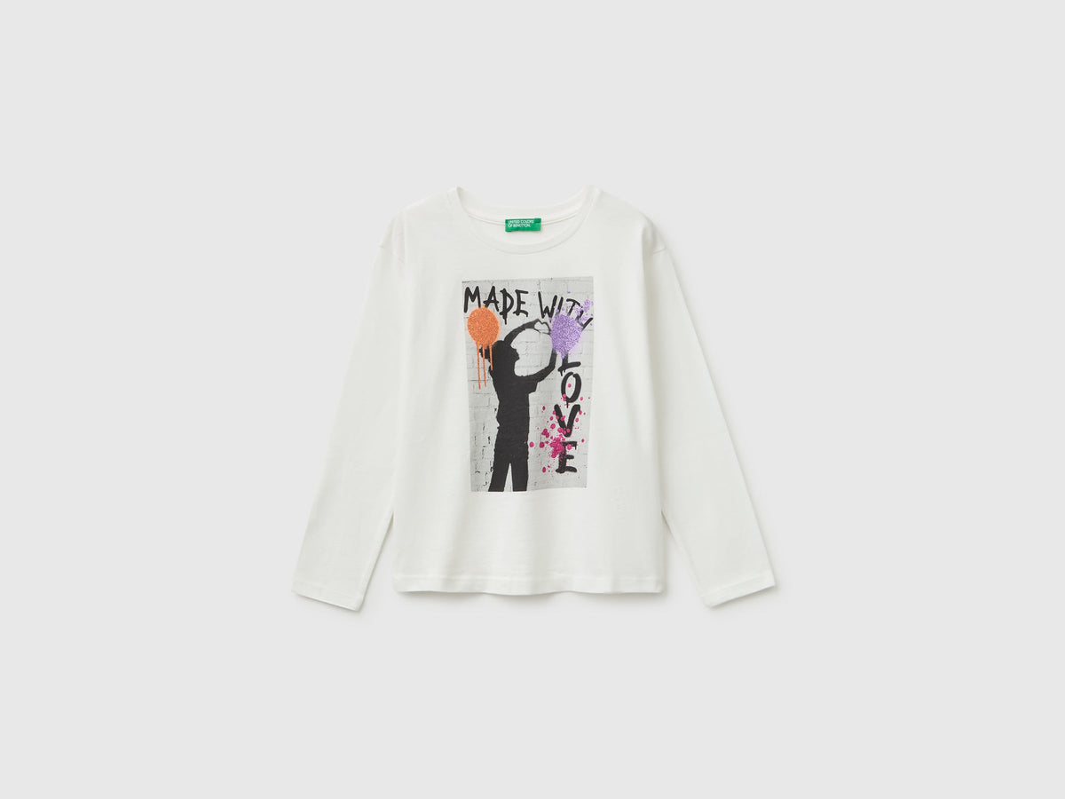T-shirt con stampa fotografica e glitter