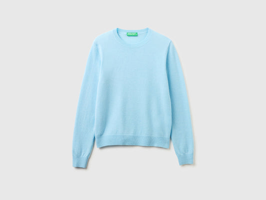 Maglia girocollo celeste in pura lana Merino