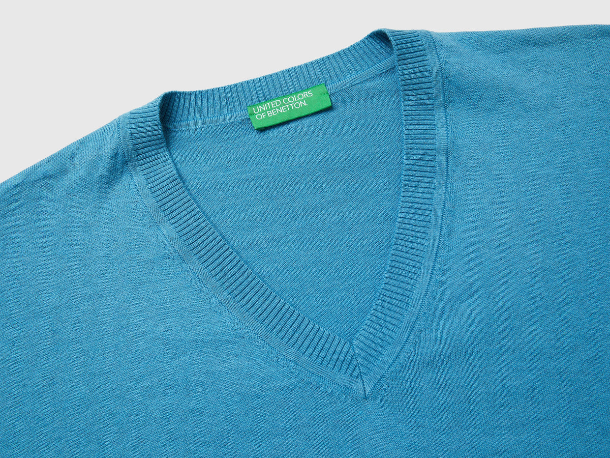 Maglia scollo a V in cotone e lana