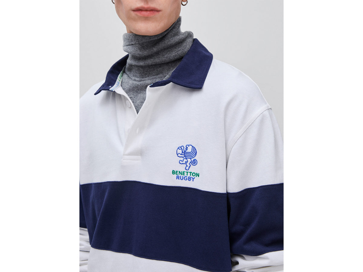 Polo bianca e blu Benetton Rugby 100% cotone