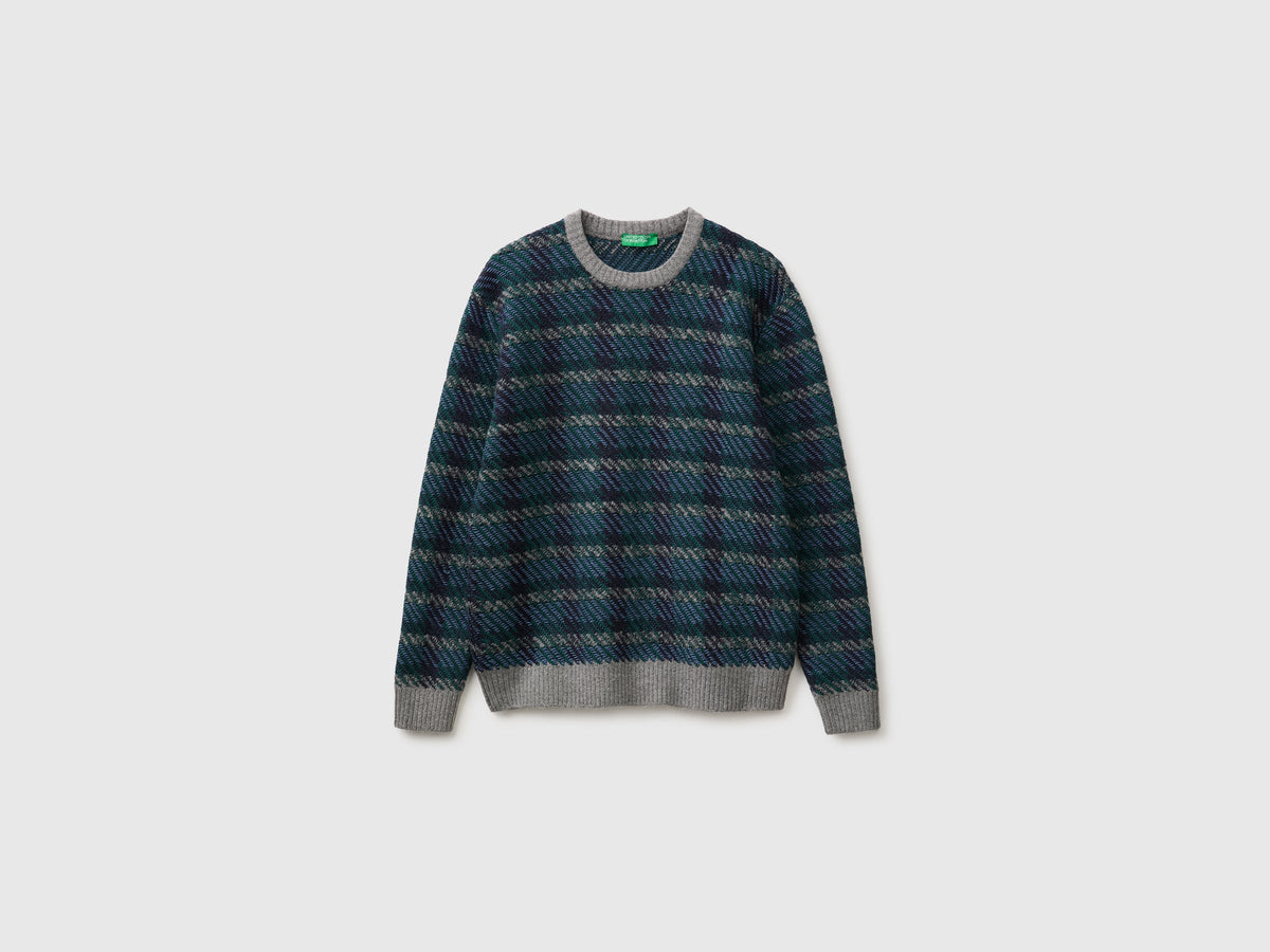 Maglia tartan in misto cotone e lana