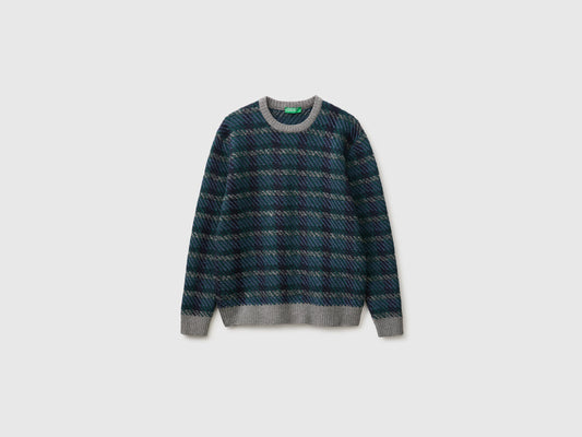 Maglia tartan in misto cotone e lana