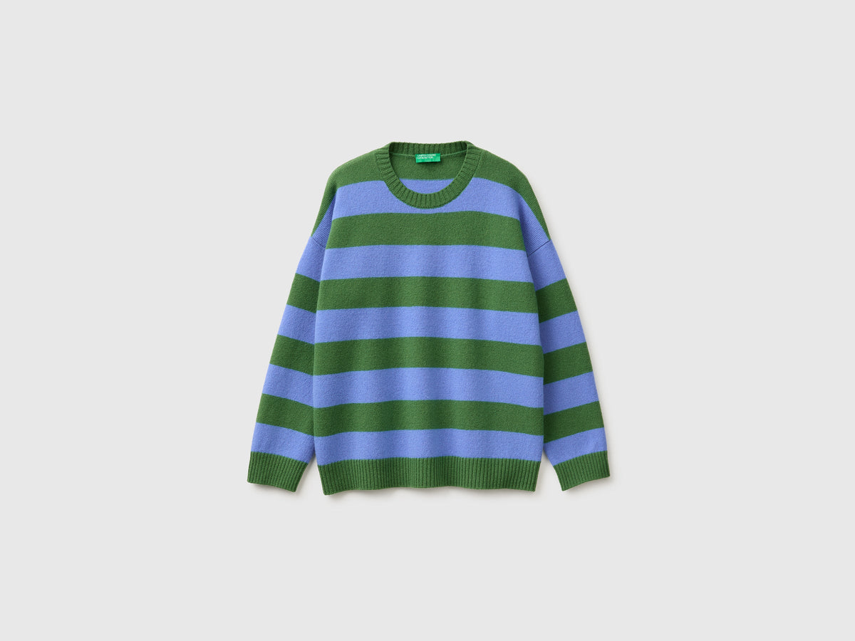 Maglia 100% lana a righe bicolor over fit