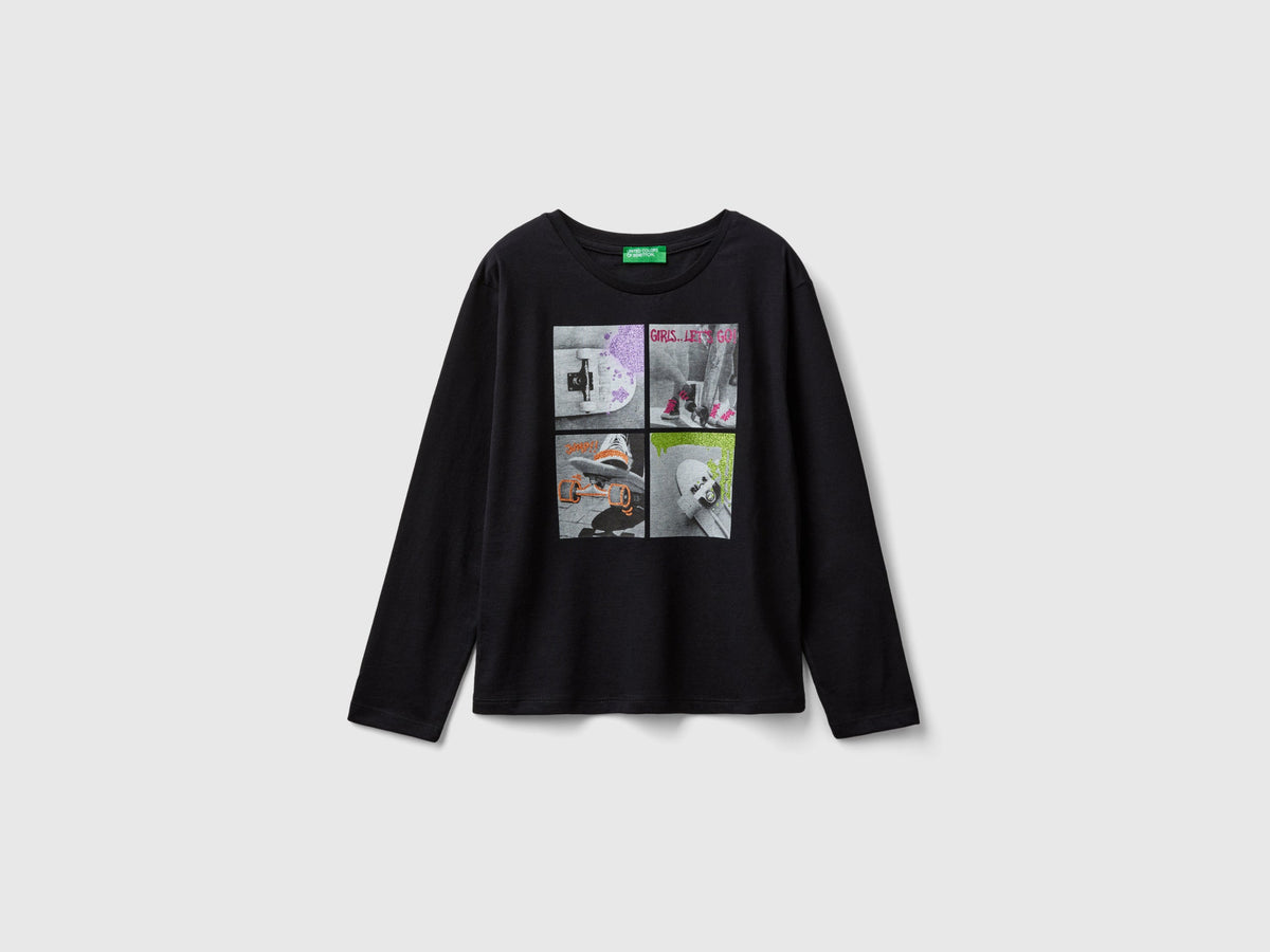 T-shirt con stampa fotografica e glitter