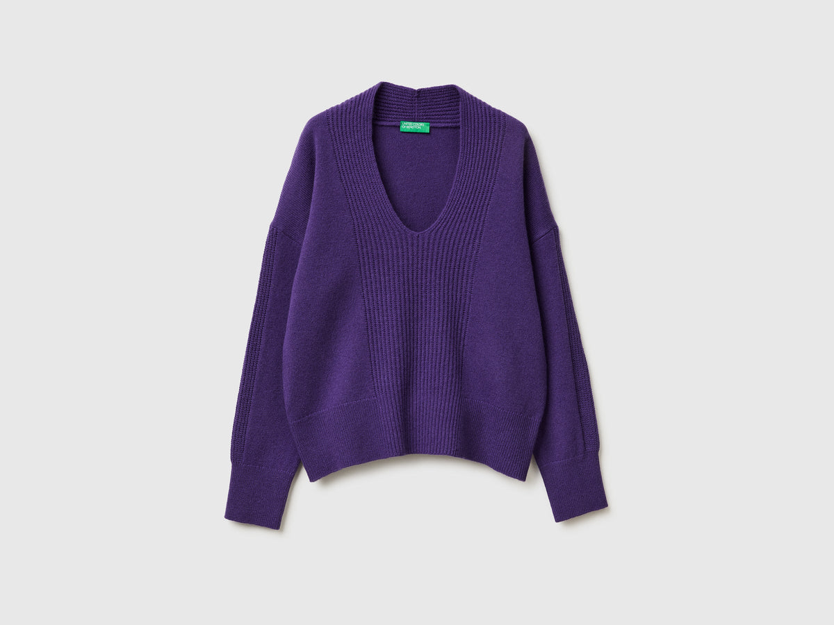 Maglione scollo a V 100% lana