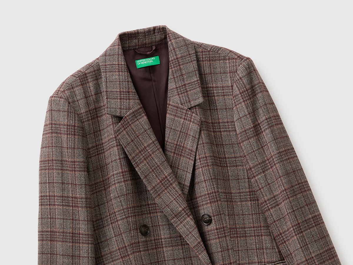 Blazer tartan doppiopetto in misto viscosa