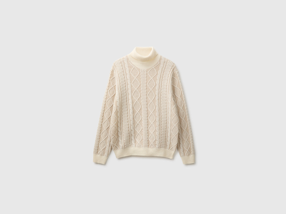 Maglia collo alto lavorata in misto lana