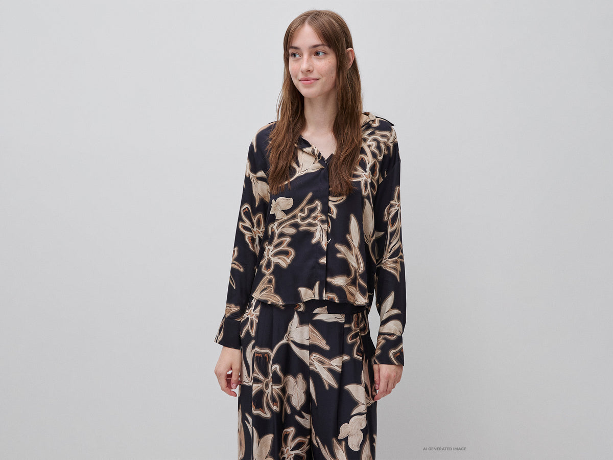 Camicia in satin con stampa floreale