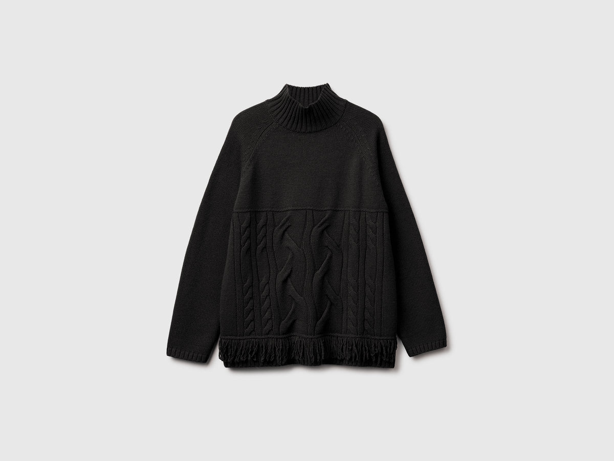 Maglione dolcevita over fit con frange