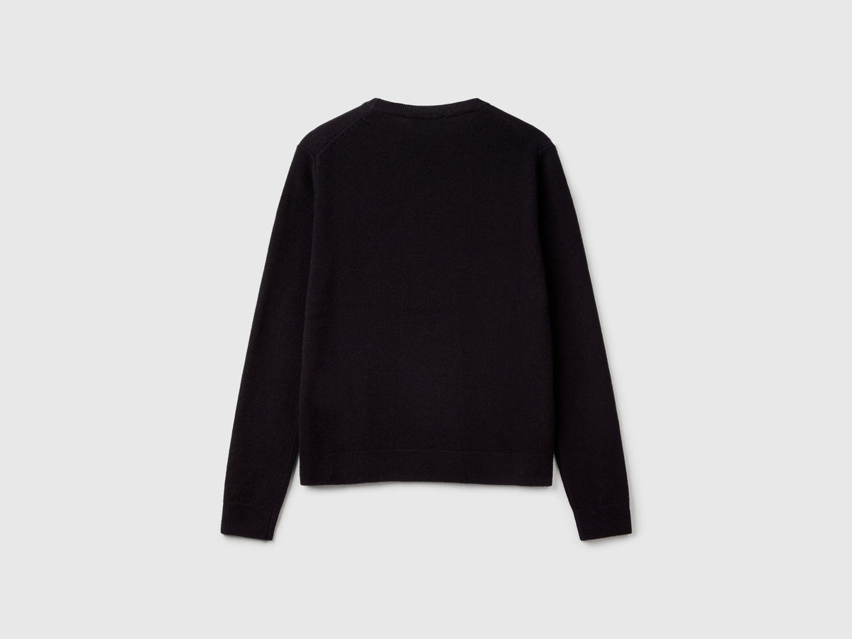 Maglia girocollo nera in pura lana Merino