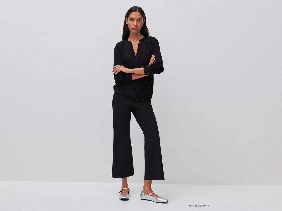 Pantaloni eleganti a trombetta in misto viscosa stretch