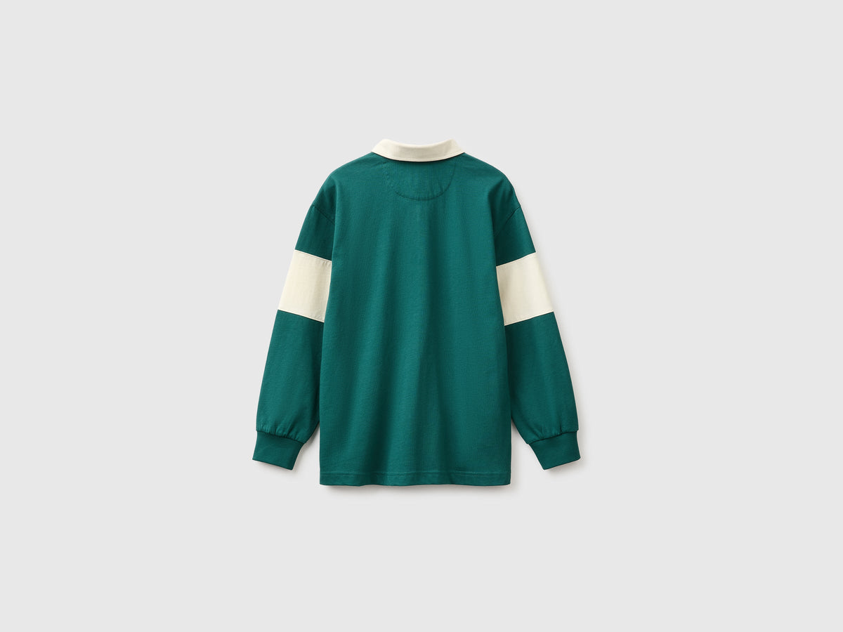 Polo verde scuro Benetton Rugby in cotone bio