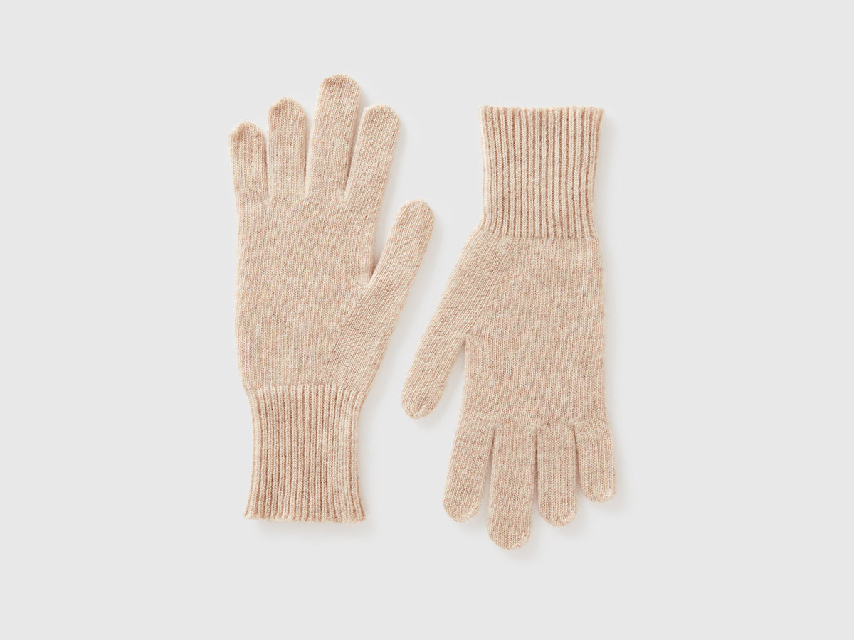 Guanti beige in pura lana Merino