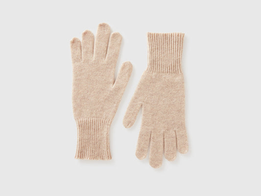 Guanti beige in pura lana Merino