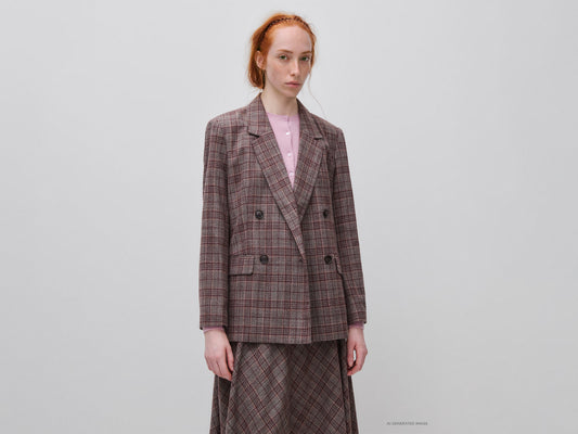 Blazer tartan doppiopetto in misto viscosa