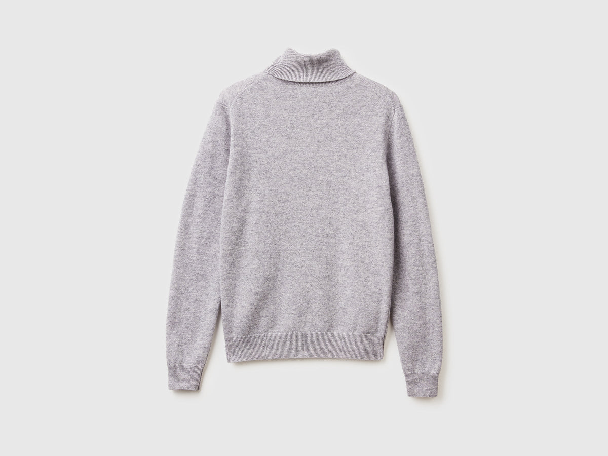 Maglione dolcevita grigio mélange in pura lana Merino