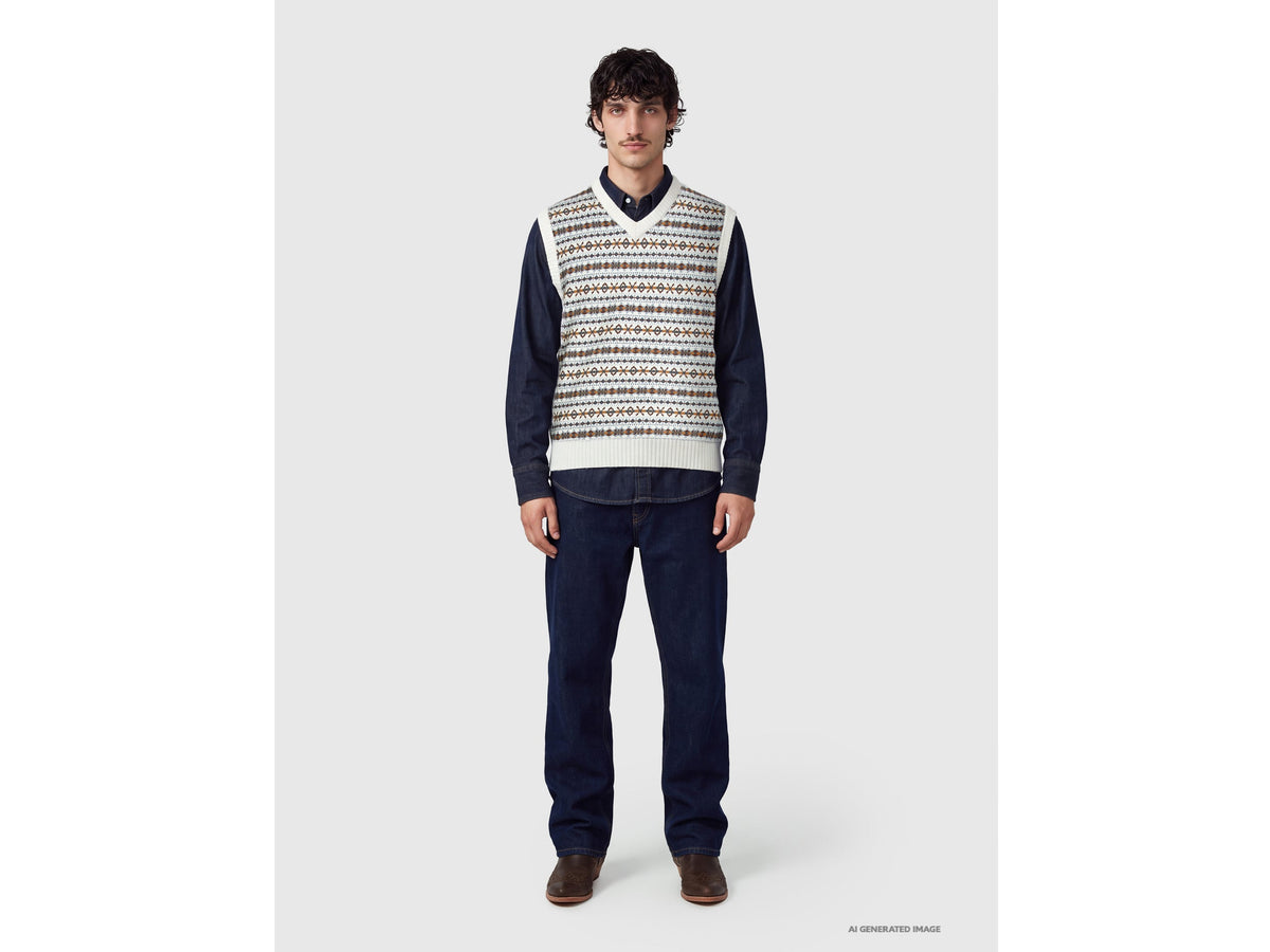 Gilet scollo a V jacquard in misto lana