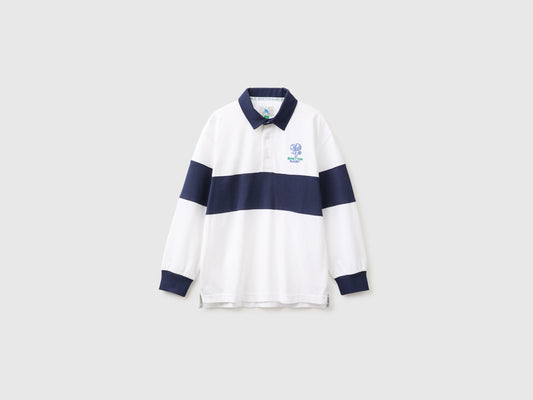 Polo bianca e blu Benetton Rugby in cotone bio