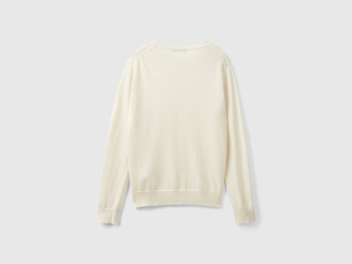 Maglia girocollo panna in pura lana Merino