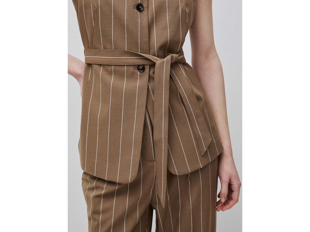 Gilet lungo gessato con cintura