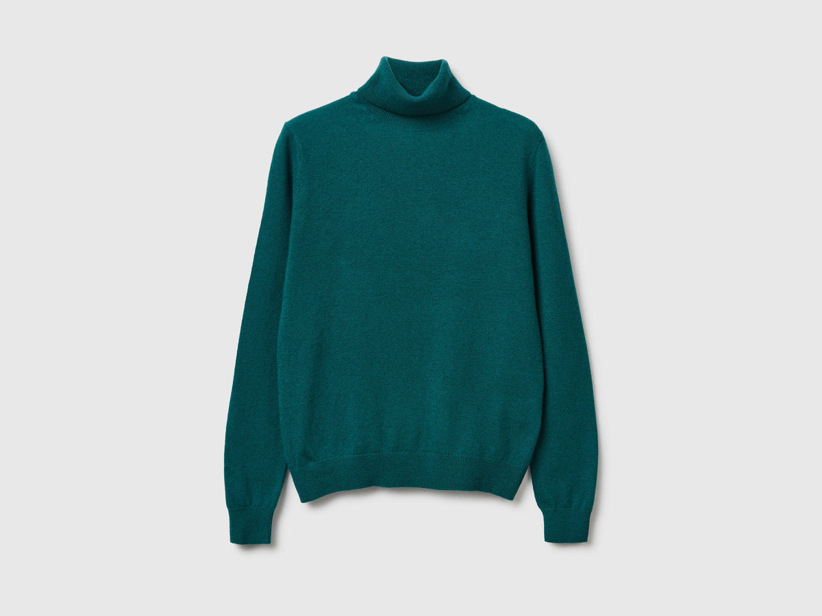 Maglione dolcevita verde in pura lana Merino