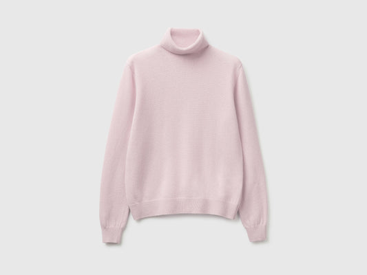 Maglione dolcevita lilla chiaro in pura lana Merino