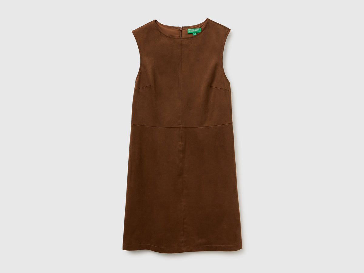 Vestito smanicato effetto scamosciato