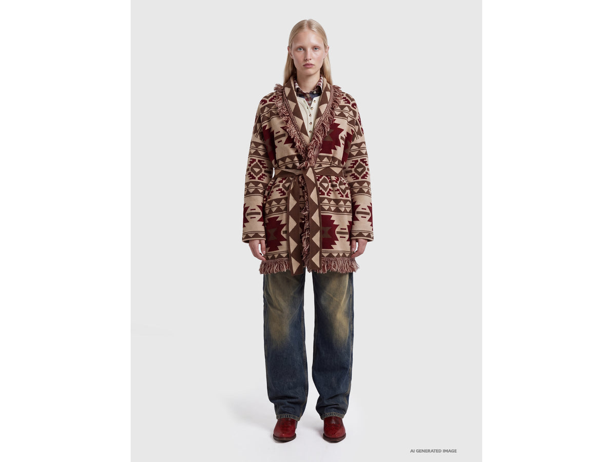 Giacca in maglia jacquard con frange