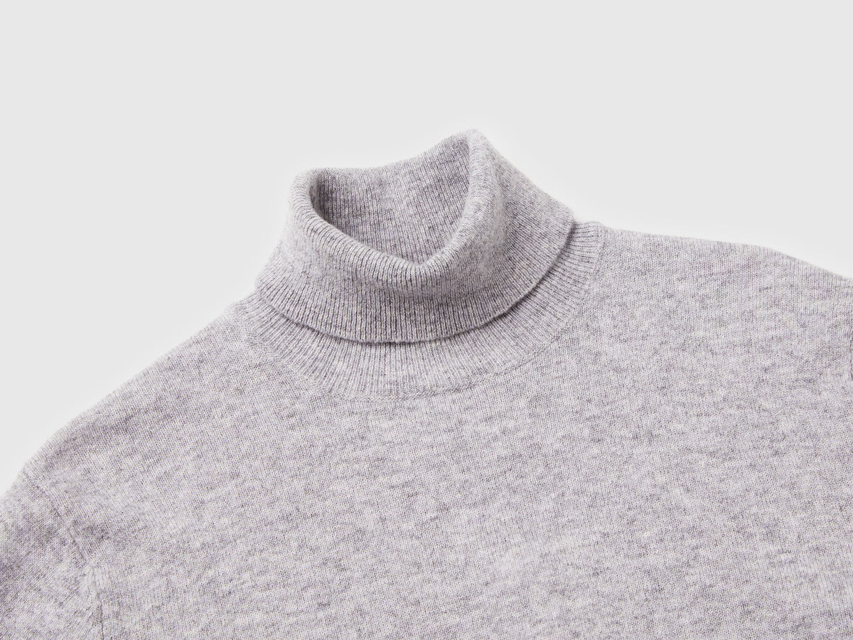 Maglione dolcevita grigio mélange in pura lana Merino