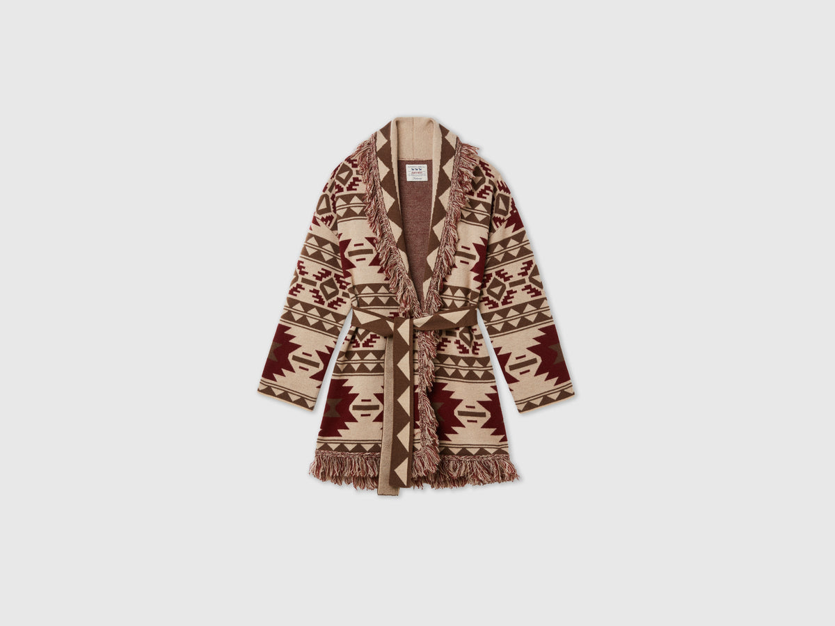Giacca in maglia jacquard con frange