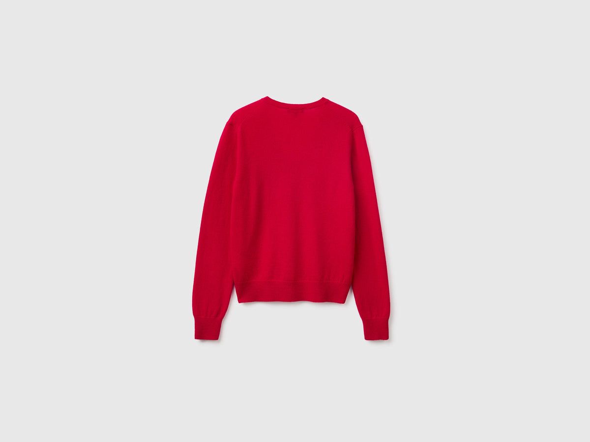 Maglia scollo a V rosso prugna in pura lana Merino
